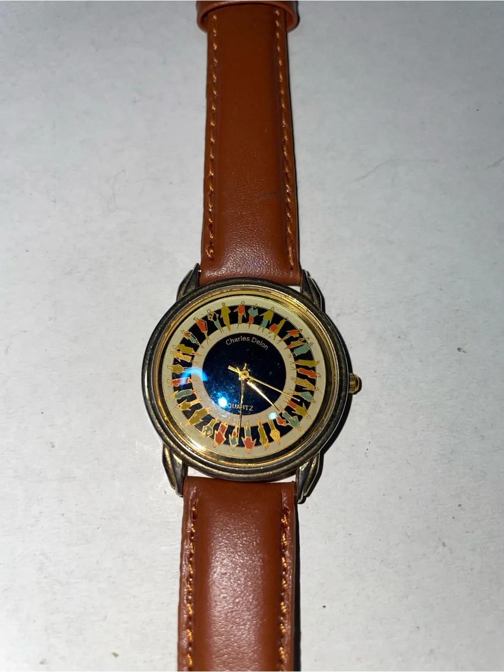 Charles Delon Unisex Rare Watch Stainless Steel Gold With People Theme